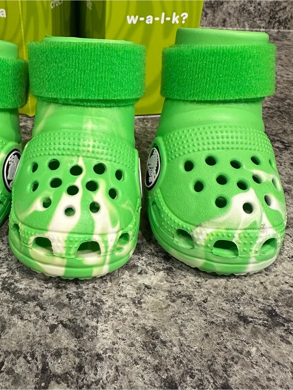 New BARK Crocs Shoes for Dogs Slime Green White Marbled Glow Booties Medium